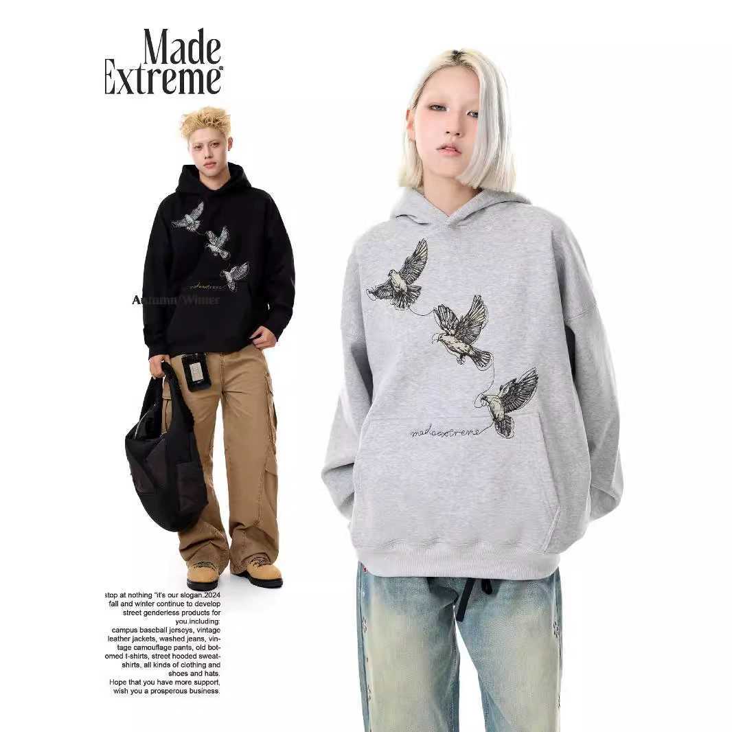 Худи-пуловер MADEEXTREME в стиле ретро с принтом «голубь мира», свободного кроя, утягивающий, для мужчин и женщин