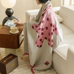 日本の漫画純綿バスタオル 4 層ガーゼ綿とリネン吸水吸汗速乾大判タオルバスタオル薄い毛布