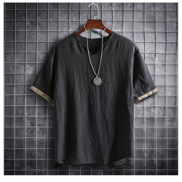 2026 Summer New Special Offer Retro Imitation Linen T-Shirt Cotton-Linen Style Trendy Men's Large Size One-Piece Dropshipping