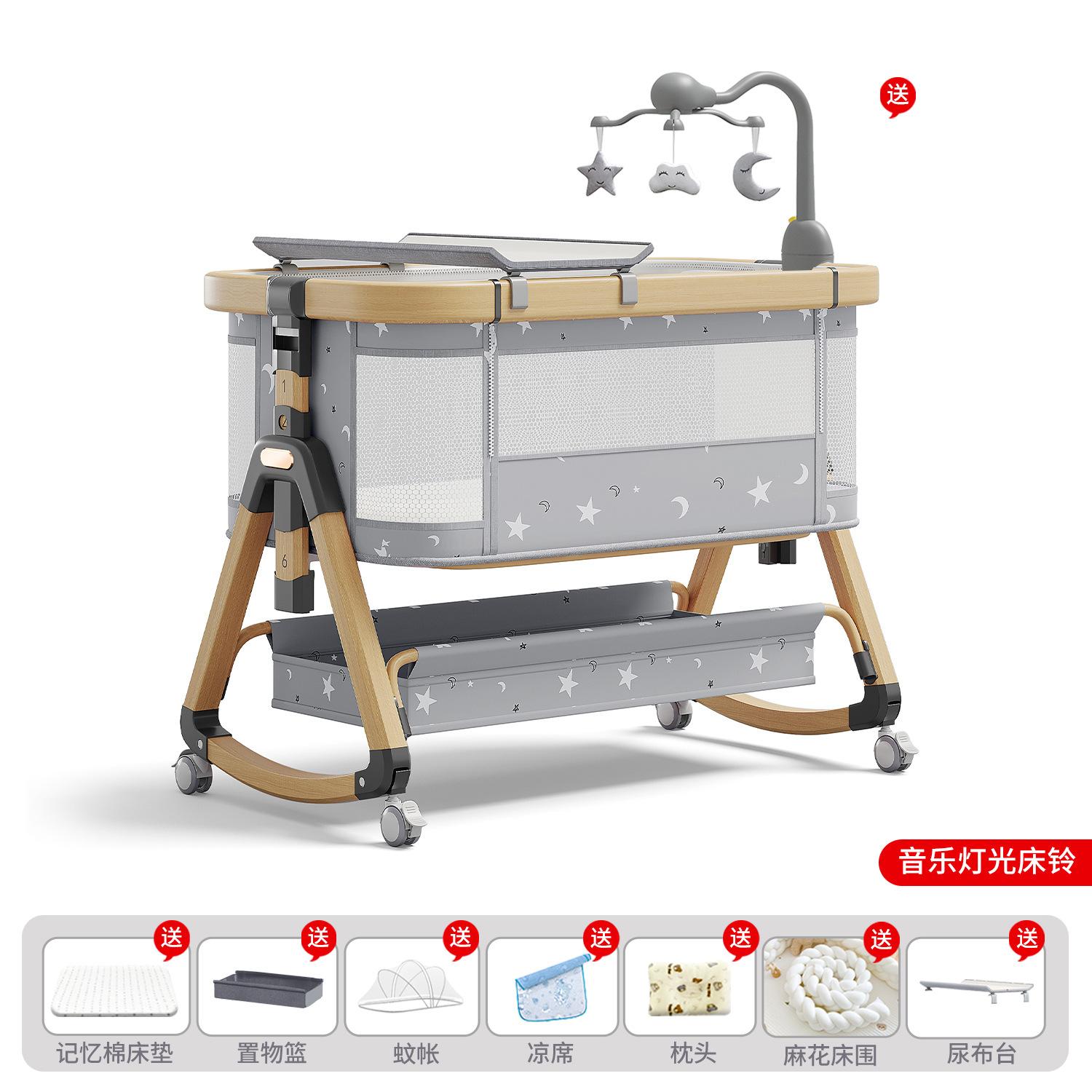 Cama para bebés, cama de cuna para recién nacidos, cama de empalme grande, cama móvil portátil plegable multifuncional 2 en 1