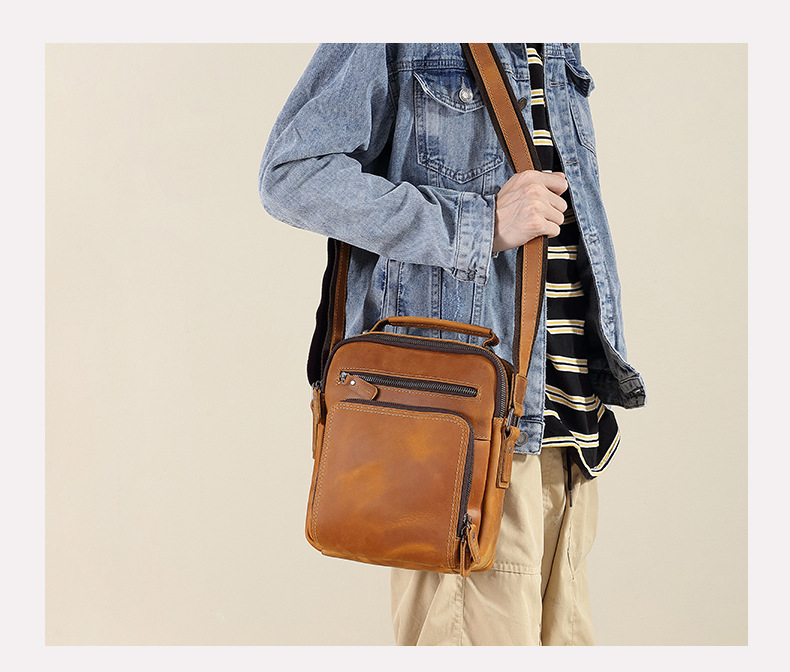 New business shoulder bag, men's leather bag, Crazy Horse leather messenger bag, casual retro large-capacity leather._ipsvogv.com