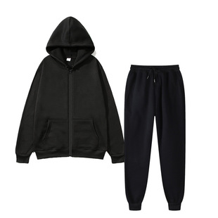 Foreign Trade fleece-lined Zipper Shirt Sports suit Men's Cardigan Hooded Loose Sweater Sweater Full Sportswear Solid Color