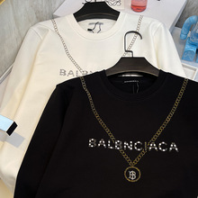 潮牌轻奢欧货男士卫衣简约英文项链时尚名牌潮流圆领上衣纯棉外套