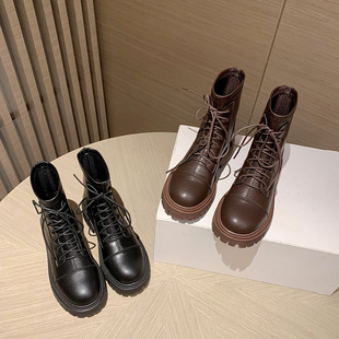Genuine Leather Boots Women's Short Slim Boots 2024 Popular Autumn and Winter Short Boots Women's Versatile Inner Heightening Fleece-Lined Knight Boots