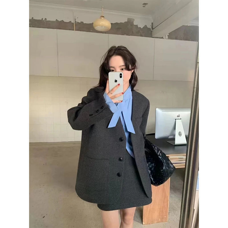 早秋小香风气质韩系假两件拼接西装外套半裙感套装一手货源纽|undefined