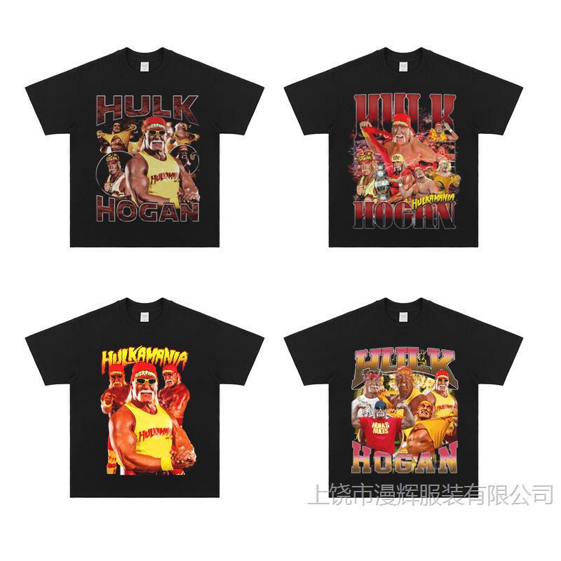 Hulkamania Portrait Printed Short-Sleeved American Small Neckline Sports Casual Top