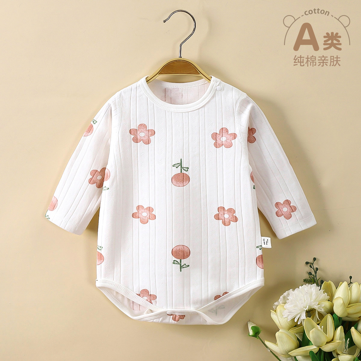 Newborn clothes pure cotton spring and autumn baby boneless long-sleeved sheath baby jumpsuit triangle romper romper