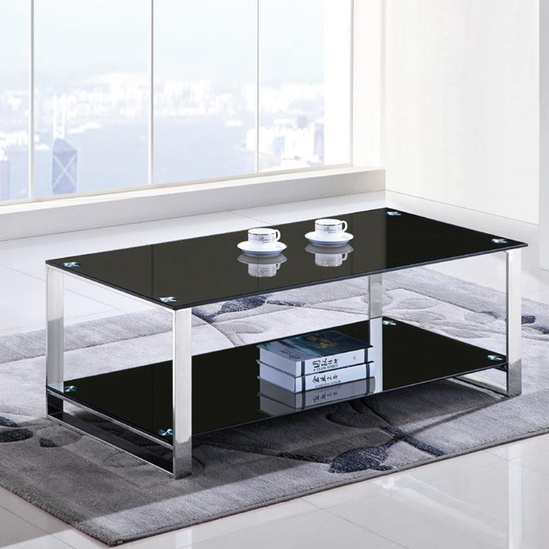 Nueva mesa de acero inoxidable de tipo pequeño, mesa de té de vidrio templado, sala de estar, mesa de té de oficina de lujo ligera, alquiler de casas