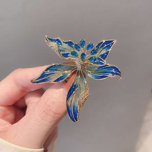 Blue Purple Enchantress Flower Corsage High-end Suit Accessories Pin Antique Elegant Pearl Peony Flower Brooch for Women