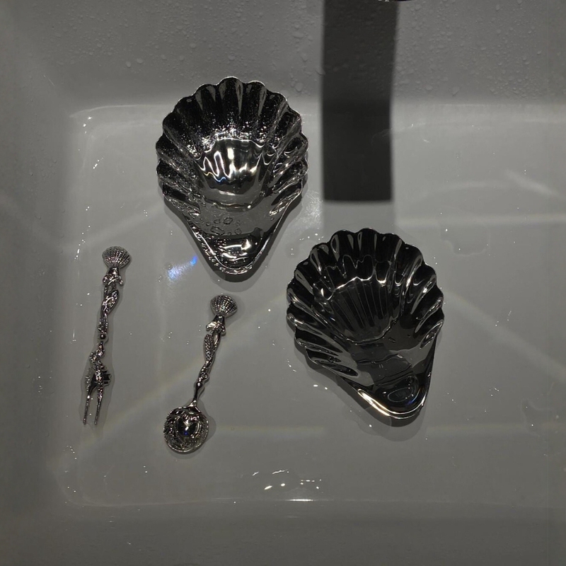 Ins Middle Ancient Stainless Steel Shell Dish Metal Cheese Dish Blogger Tableware Storage Jewelry Dish