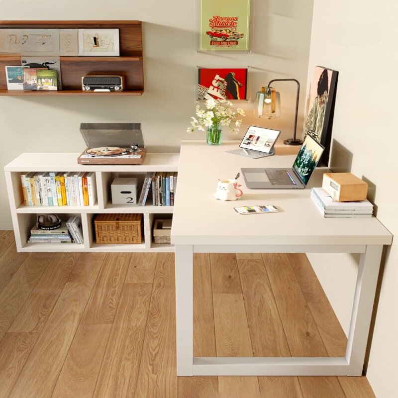 Desk and Bookshelf Integrated L-Shaped Computer Desk for Students, Home Study Writing Desk, Corner Bedroom Desk