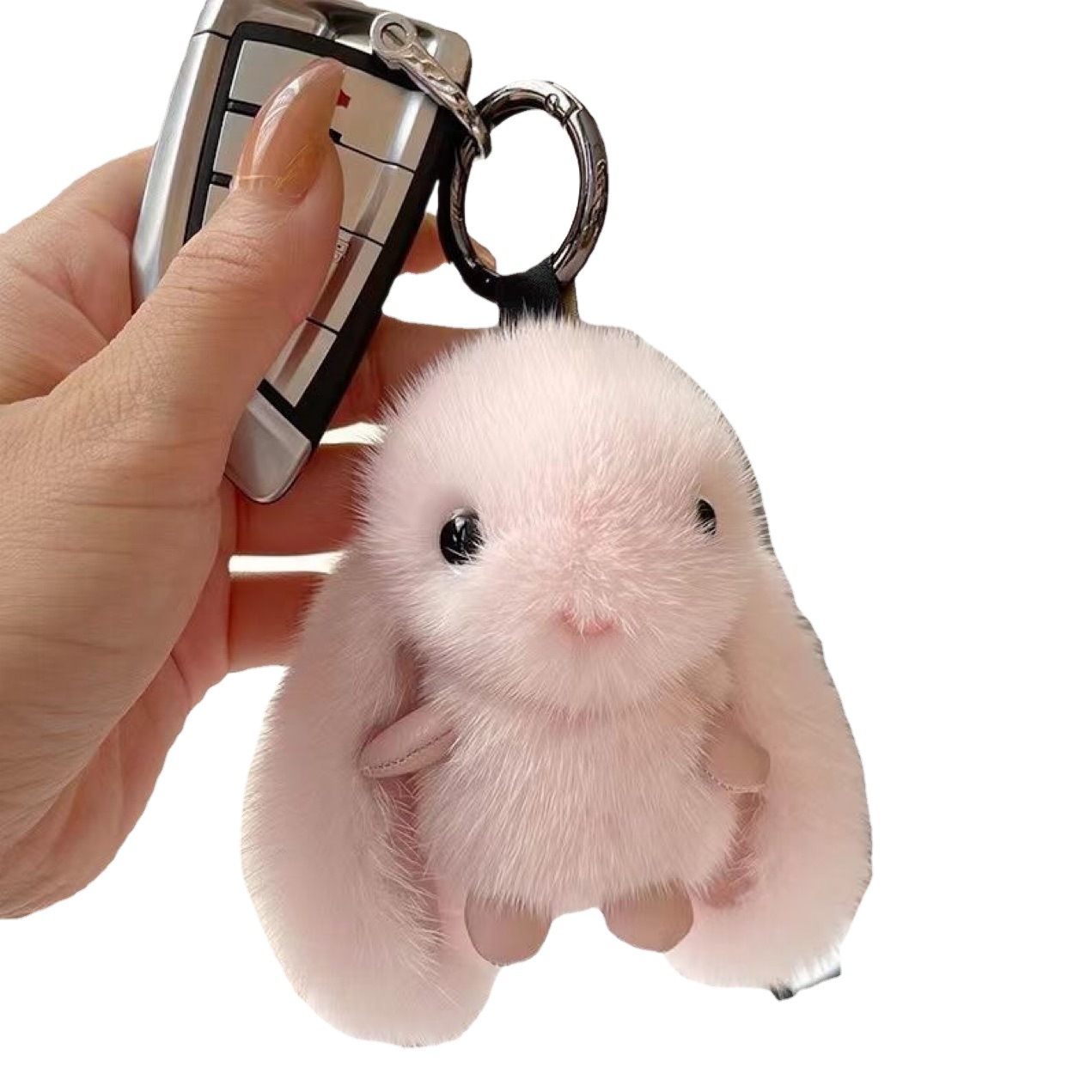 Lindo conejo de peluche de visón de lujo colgante de alta gama Regalo de Cumpleaños mujer Red roja sobre bolsa colgante coche llavero Masculino