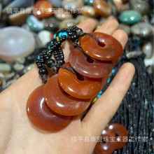 天然蚕丝红玛瑙平安扣项链无事牌毛衣链战国红玛瑙原石吊坠批发