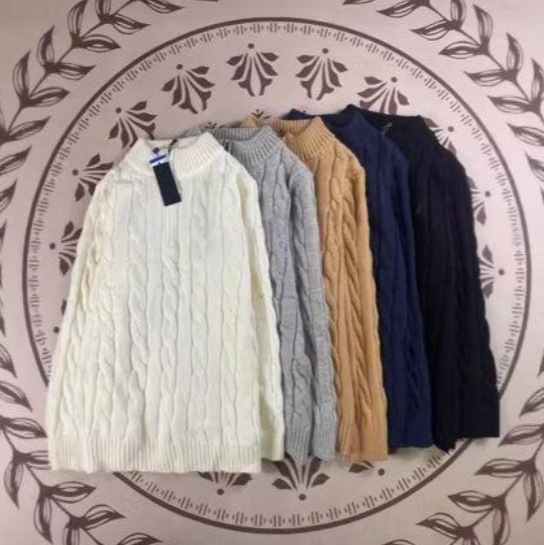 Cross-Border Rl Ralph Lauren Knitwear with All Tags Intact, Qr Code Available, Embroidered Pony Logo, Zip-Up Sweater, Crew Neck, Couple's Cable Knit Cardigan