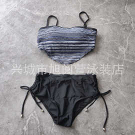 东大门特价批发跨境泳装2025韩国新款温泉条纹抽绳绑带分体泳衣女