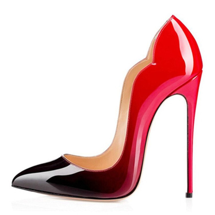 Patent Leather Black Red Gradient High-heeled Shoes Niche Design Sense Fashion Sexy Heavenly High Point Black Naked Color-block Women's Shoes Patent Leather Black Red Gradient High-heeled Shoes Niche Design Sense Fashion Sexy Heavenly High Point Black Naked Color-block Women's Shoes