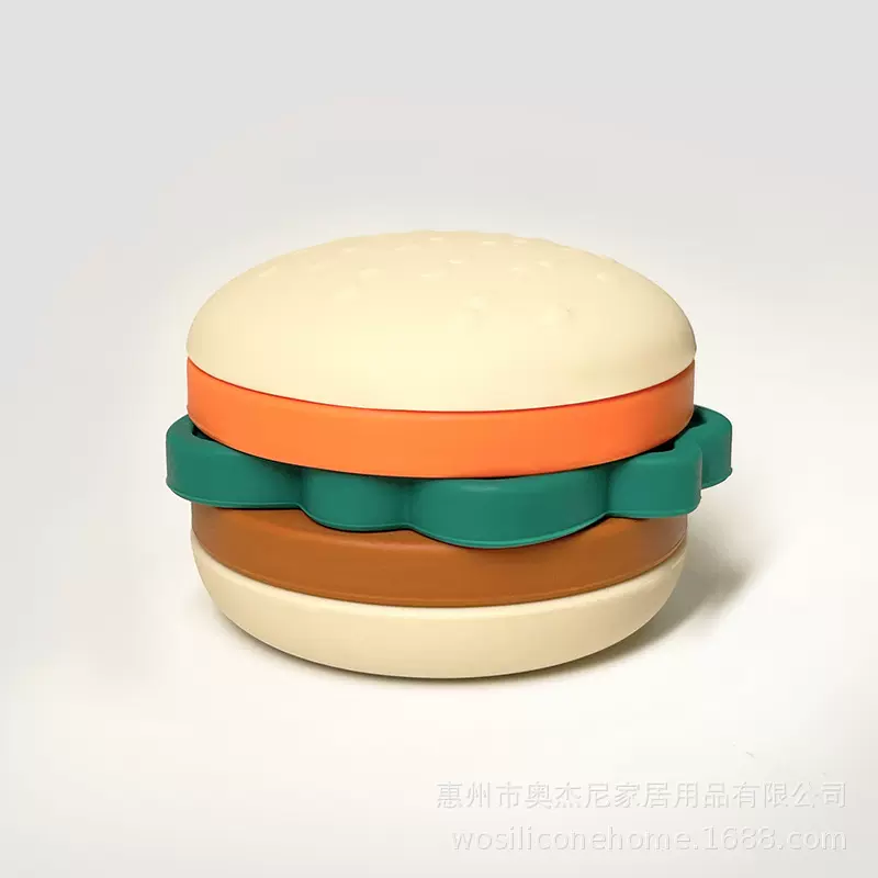 跨境热销食品级硅胶仿真汉堡叠叠乐儿童启蒙认知手部锻炼柔软玩具