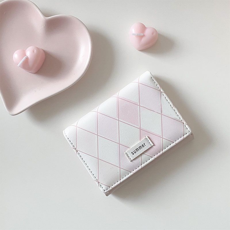 Sea salt blue plaid wallet new style simple ins style Korean multifunctional student wallet coin card bag integrated bag_voghion.com