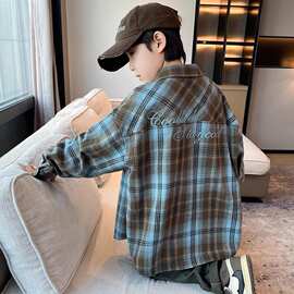 儿童装男童衬衫春秋款2026新款春装中大童外套格子男孩春季衬衣潮