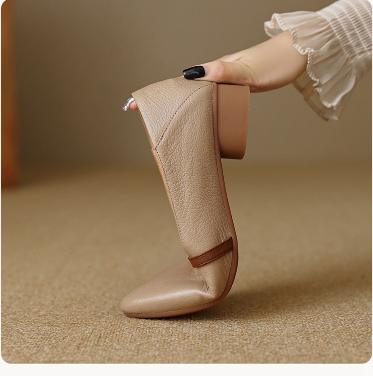 Giày cao gót nữ mũi nhọn da cừu gót thô 5 cm phối màu — đen chi tiết 15