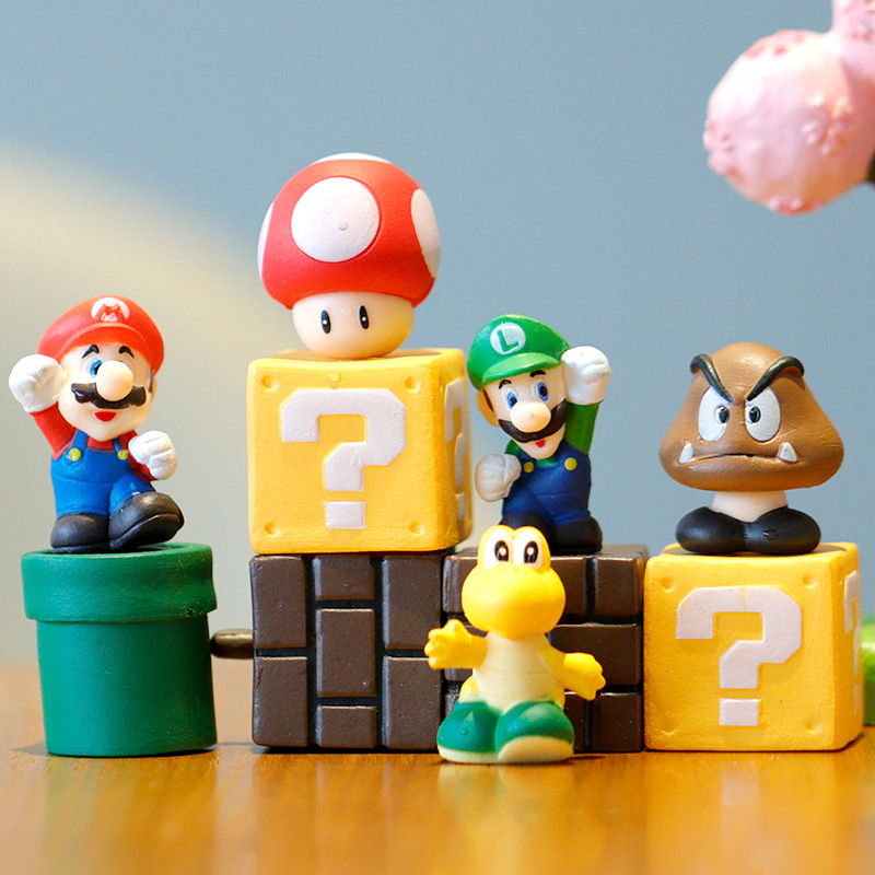5 Types of Super Mario Model Ornaments, Mario Mushroom Figurines, Landscape Decoration Car Ornaments, Collectible Models