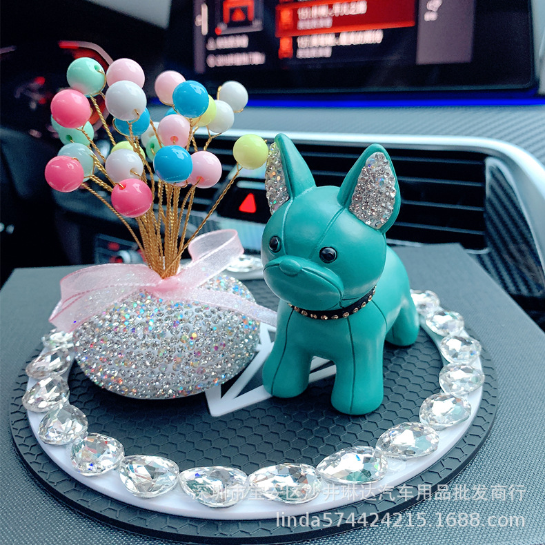 汽车摆件车内饰车载摆件镶钻斗牛犬摆件仪表台公仔摆件卡通狗狗|ru