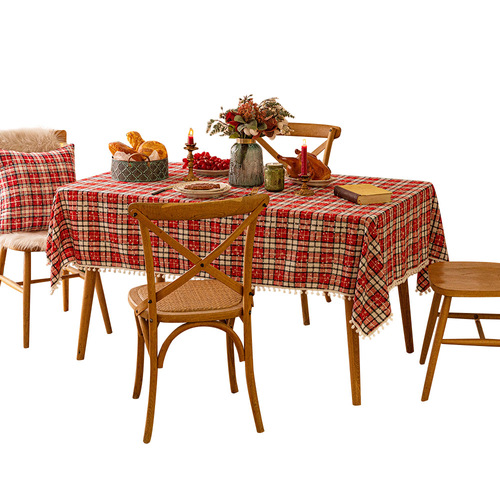 Christmas snowball tablecloth plaid print coffee table dining table dresser cover Christmas New Year decoration background