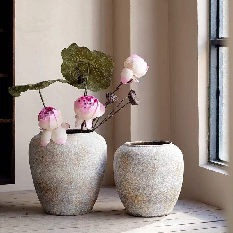 Large Floor Vase Vintage Coarse Pottery Style Ceramic Ornaments Famous Living Room Flower-arranging High Pottery Pot Decoration Large Floor Vase Vintage Coarse Pottery Style Ceramic Ornaments Famous Living Room Flower-arranging High Pottery Pot Decoration