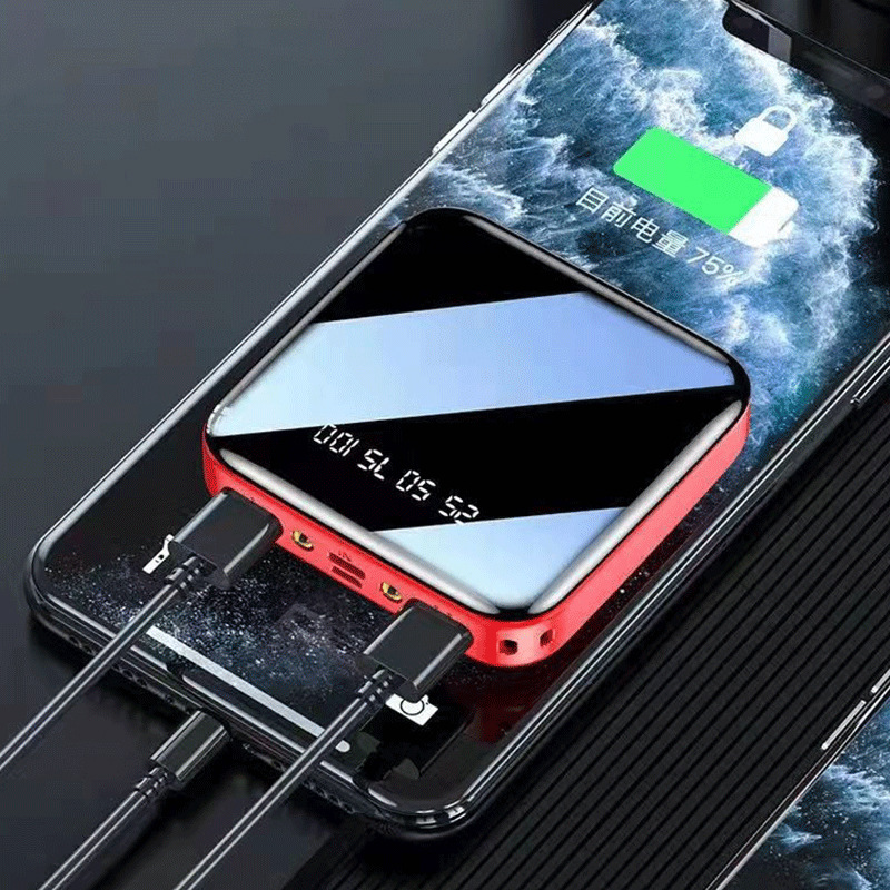 Lámpara LED de visualización digital espejo de doble puerto 20000 mAh compartido teléfono celular cargador al aire libre fuente de alimentación portátil en stock