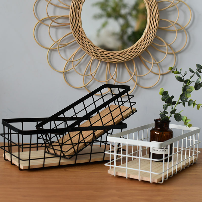 Iron storage basket wall-mounted flower basket storage rack cosmetic box iron frame wall-mounted basket desktop storage storage rectangular