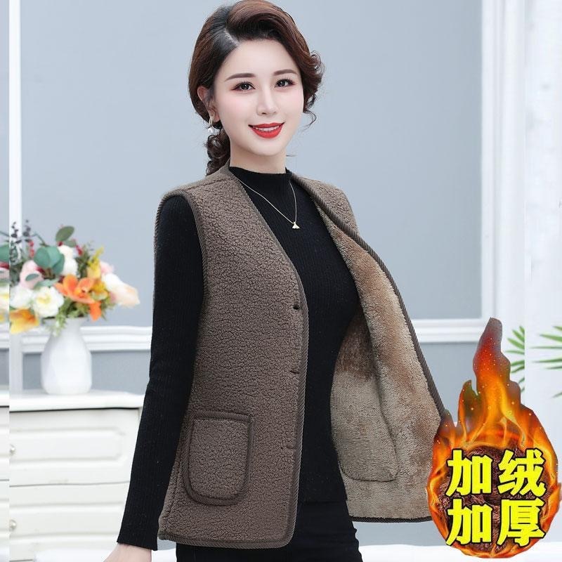 【加绒加厚】女士百搭皮毛一体羊羔绒马甲坎肩保暖洋气中老年毛马|undefined