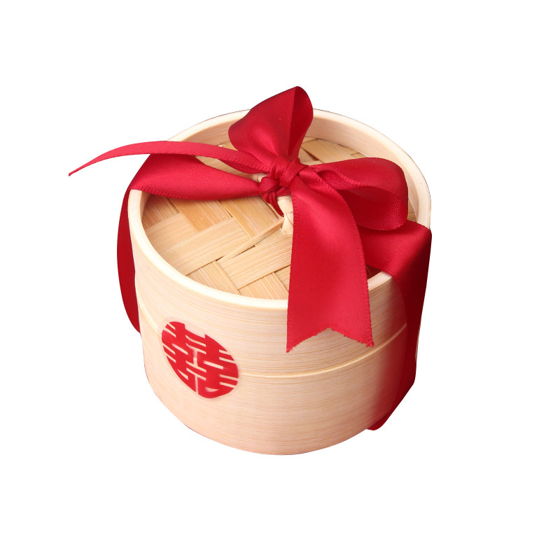 新款中式蒸籠喜糖盒滿月寶寶回禮結婚伴娘紅色大號喜糖盒