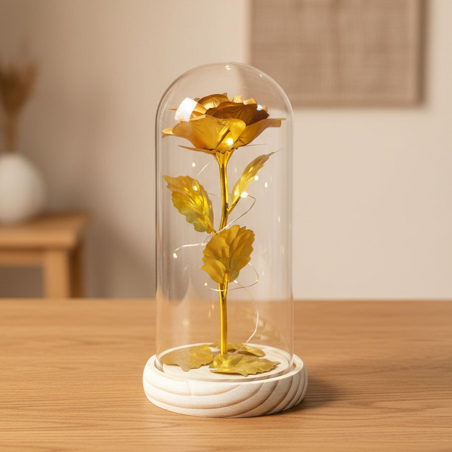 Flor inmortal de oro flor de vidrio de plástico decoración regalo de cumpleaños ceremonia de graduación Qixian día de San Valentín lámpara de noche