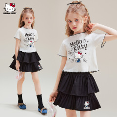 女の子の夏のスーツ2025の新型の甘い韓国のスカートのスーツの漫画のケイティの中で大きい子供服