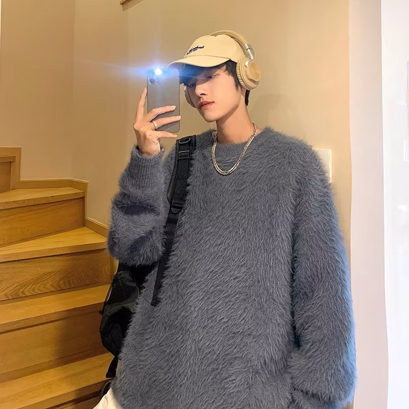 Invierno de los hombres de imitación de visón de terciopelo suéter interior cálido camiseta de fondo camisa de felpa suéter de invierno de los hombres