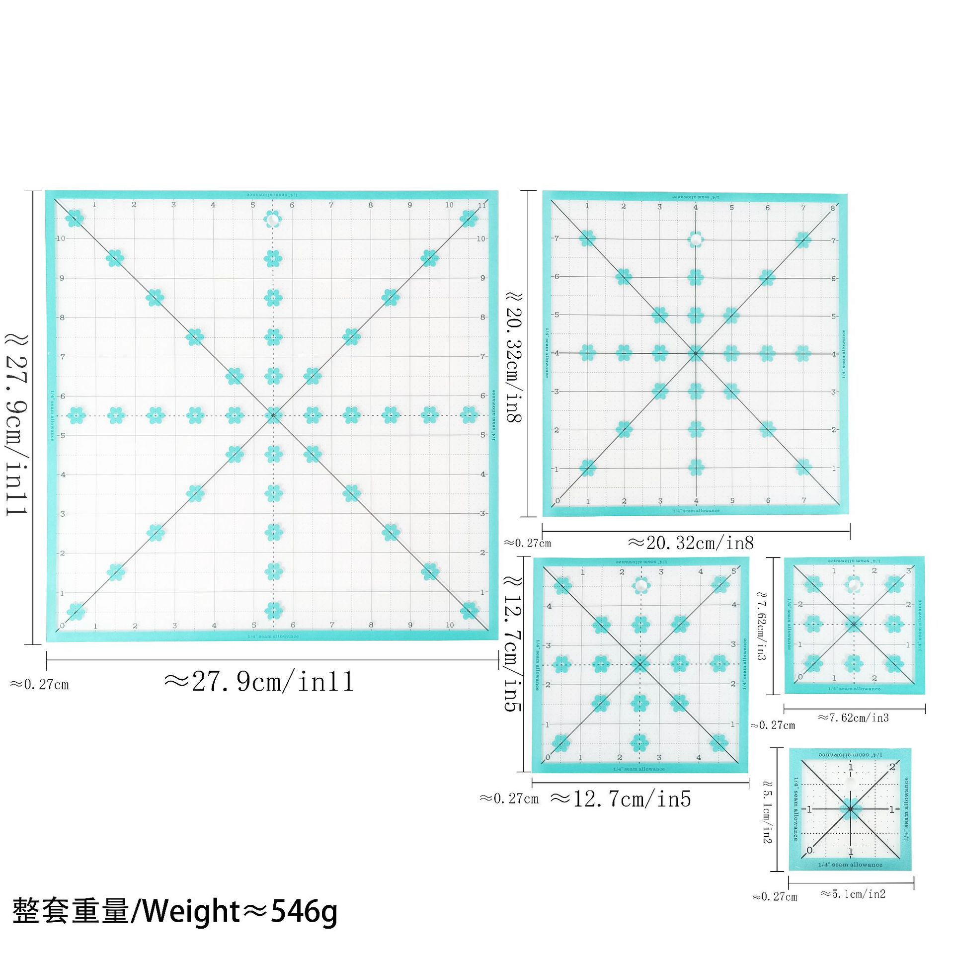 Regla de diseño de ropa Regla de mosaico de costura de forma especial de acrílico 90 ° Tela de corte Colección de plantillas de mosaico de doble regla