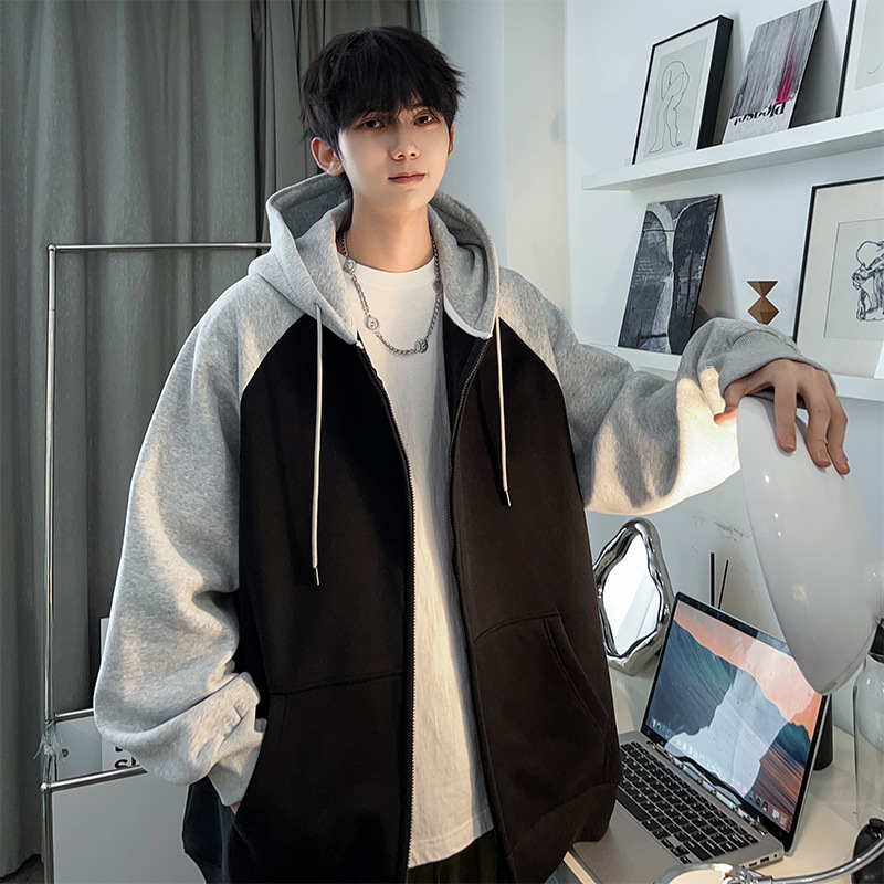 Nasa Youth Hooded Sweatshirt Men's Spring and Autum New Trendy Brand Large Size Loose Color Matching Cardigan Men's Jacket