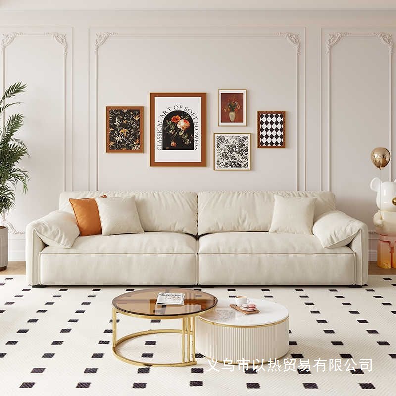 Elephant Ear Fabric Sofa Small Apartment Rental Living Room Simple Modern Cream Style Double Straight Sofa