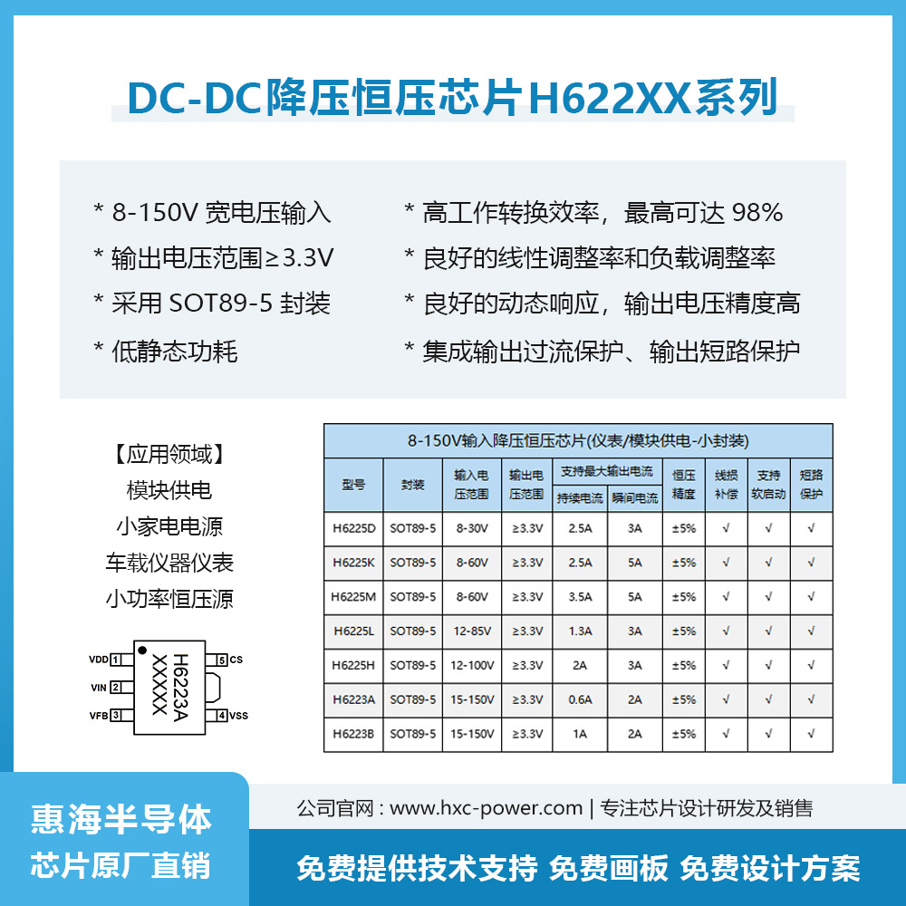 50V转12V15A POE降压芯片H6225K 软启动高效率95% SOT89-5封装-阿里巴巴