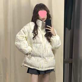美式小香风撞色百搭棉服外套女学生冬季复古潮流宽松加厚防寒棉袄