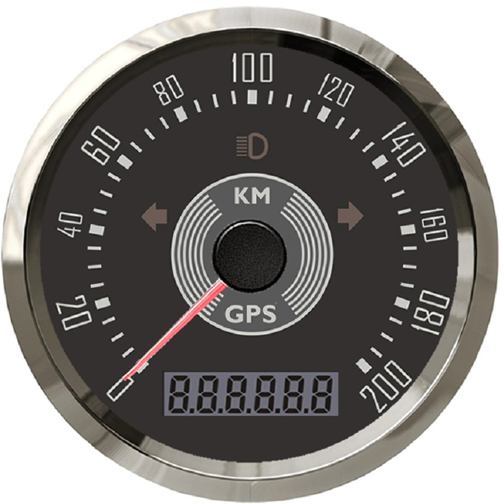 12V 24V Car – Universal automobile instrument - black-dial-stainless-steel-bezel-200kmh