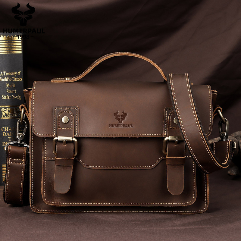 Hummer Paul Crazy Horse Leather Crossbody Bag, First Layer Cowhide Shoulder Bag, Genuine Leather Men's Small Square Bag, Commuter Crossbody Bag