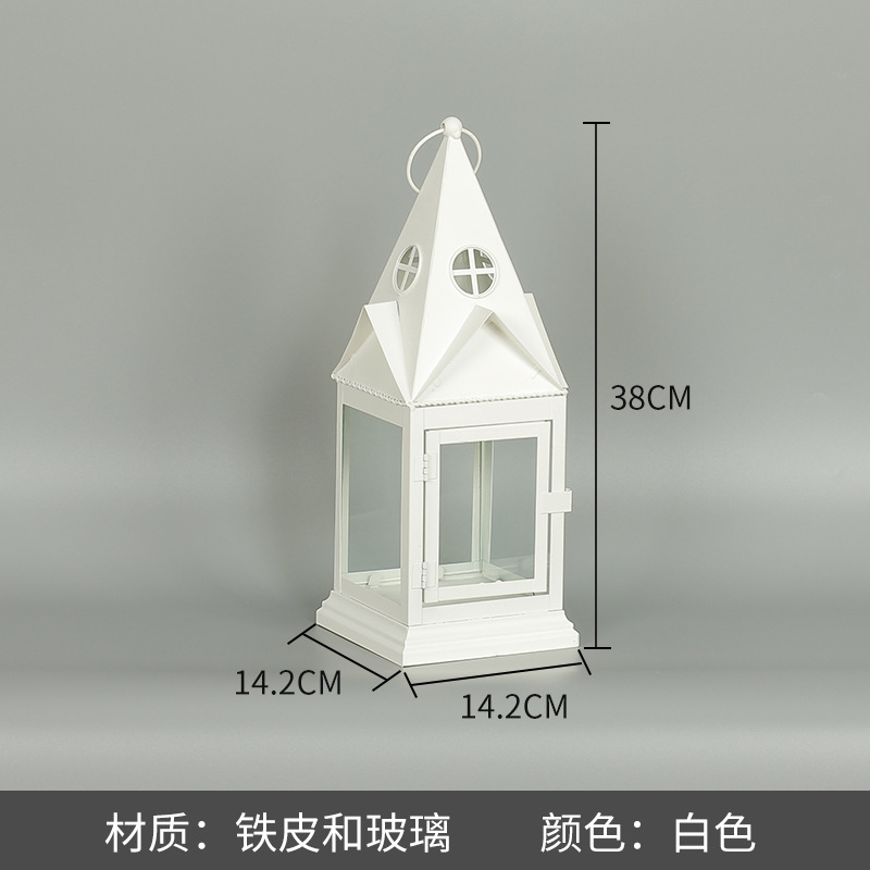 Blanco boda candelabro linterna boda carretera plomo accesorios atmósfera lámpara Marruecos viento lámpara decoración a prueba de viento vela pantalla