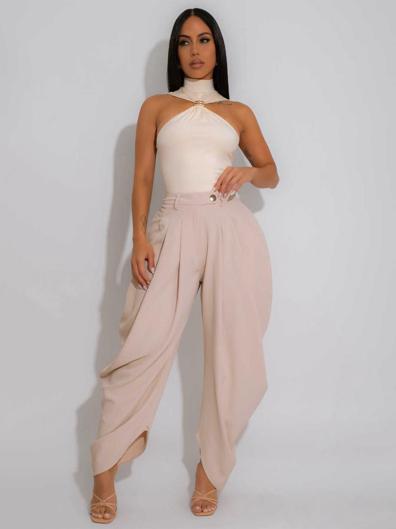 Damen Freizeithose In Unifarben Mit Blumendetail Urbaner Stil_voghion.com