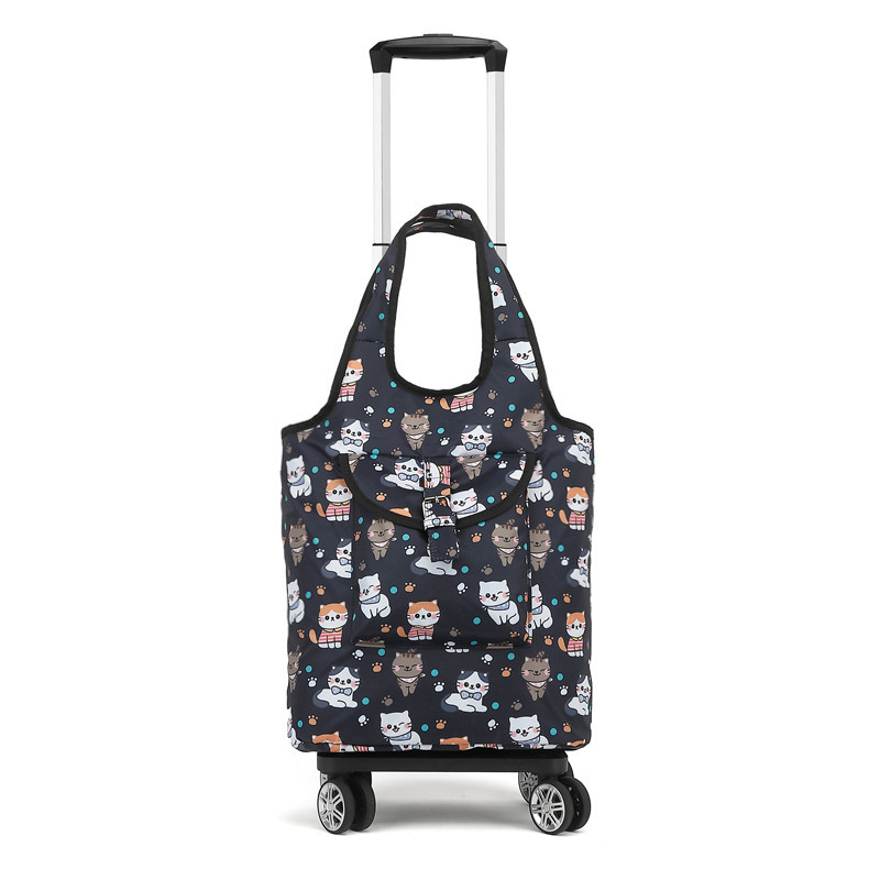 Portable Folding Shopping Cart with Swivel Wheels, Four-Wheel Grocery Cart, Household Shopping Tool, Aluminum Alloy Telescopic Handle, Shopping Bag