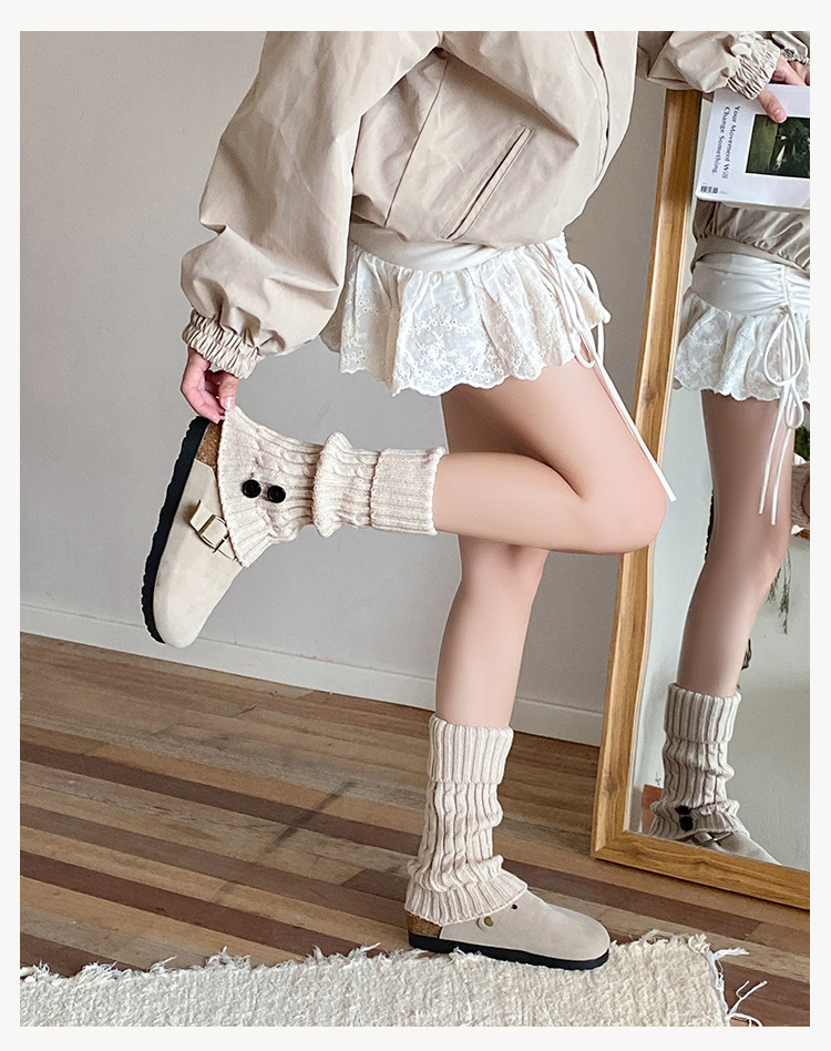 Scaldamuscoli Bootshang, calzini in cotone con risvolto e bottoni, calzini in pile per autunno e inverno, calzini snellenti in lana Maillard a tubo medio, color caffè_voghion.com