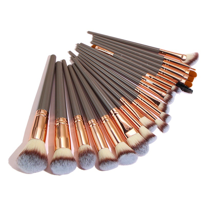 Yicolor nuevo cepillo de maquillaje traje 20 pelo fibra marrón conjunto completo polvo suelto sombra ojos reparación herramientas belleza en stock