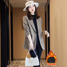 夹棉西装外套女秋冬季2025新款韩版加厚咖啡色保暖休闲通勤外套