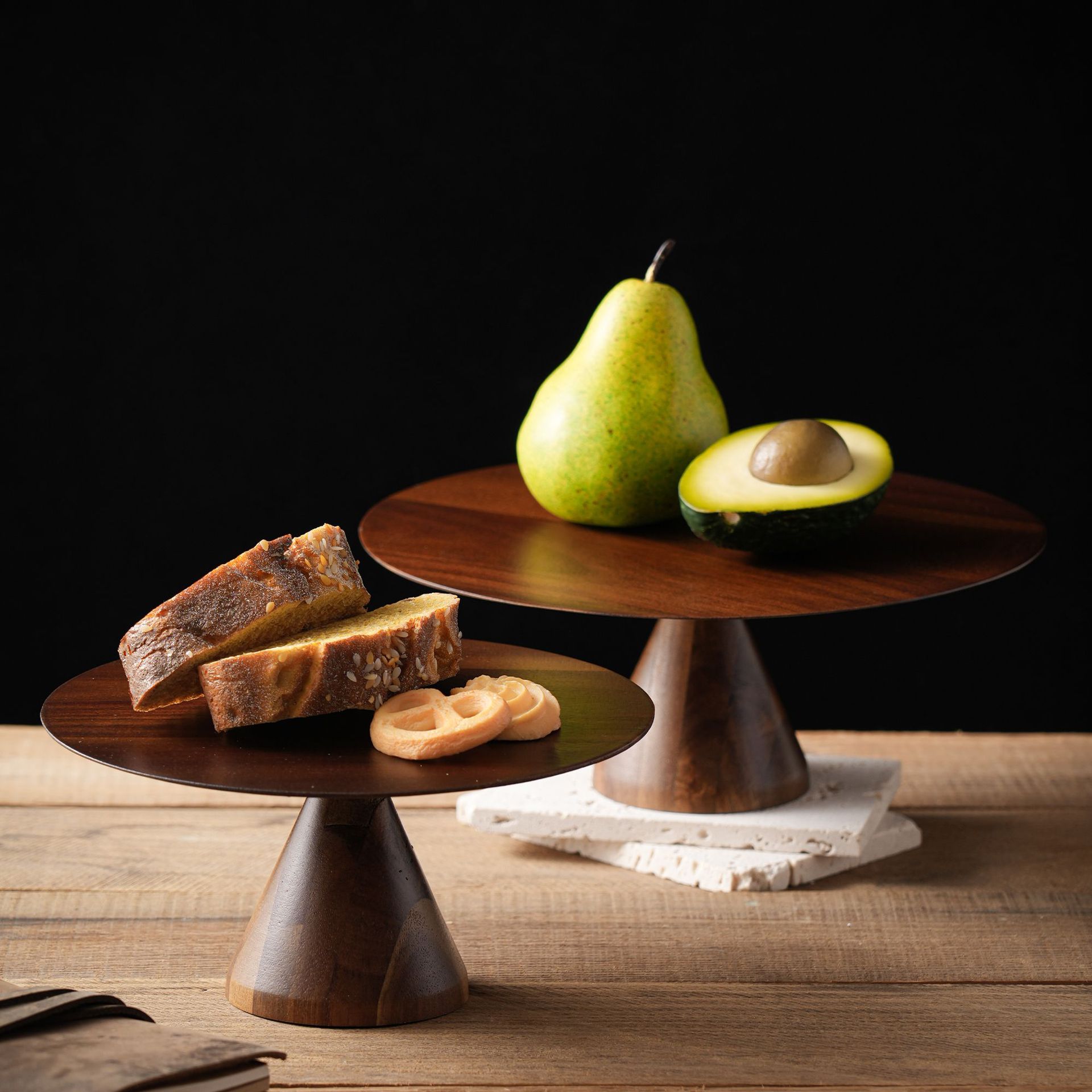 Acacia de madera alta pastel bandeja de postre pan de mesa retro bandeja de frutas bandeja de refrescos decoración de sala de estar