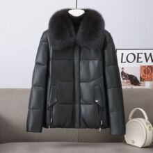 新款短款真皮羽绒服女狐狸领头层绵羊皮皮衣外套2025简约款鹅绒服